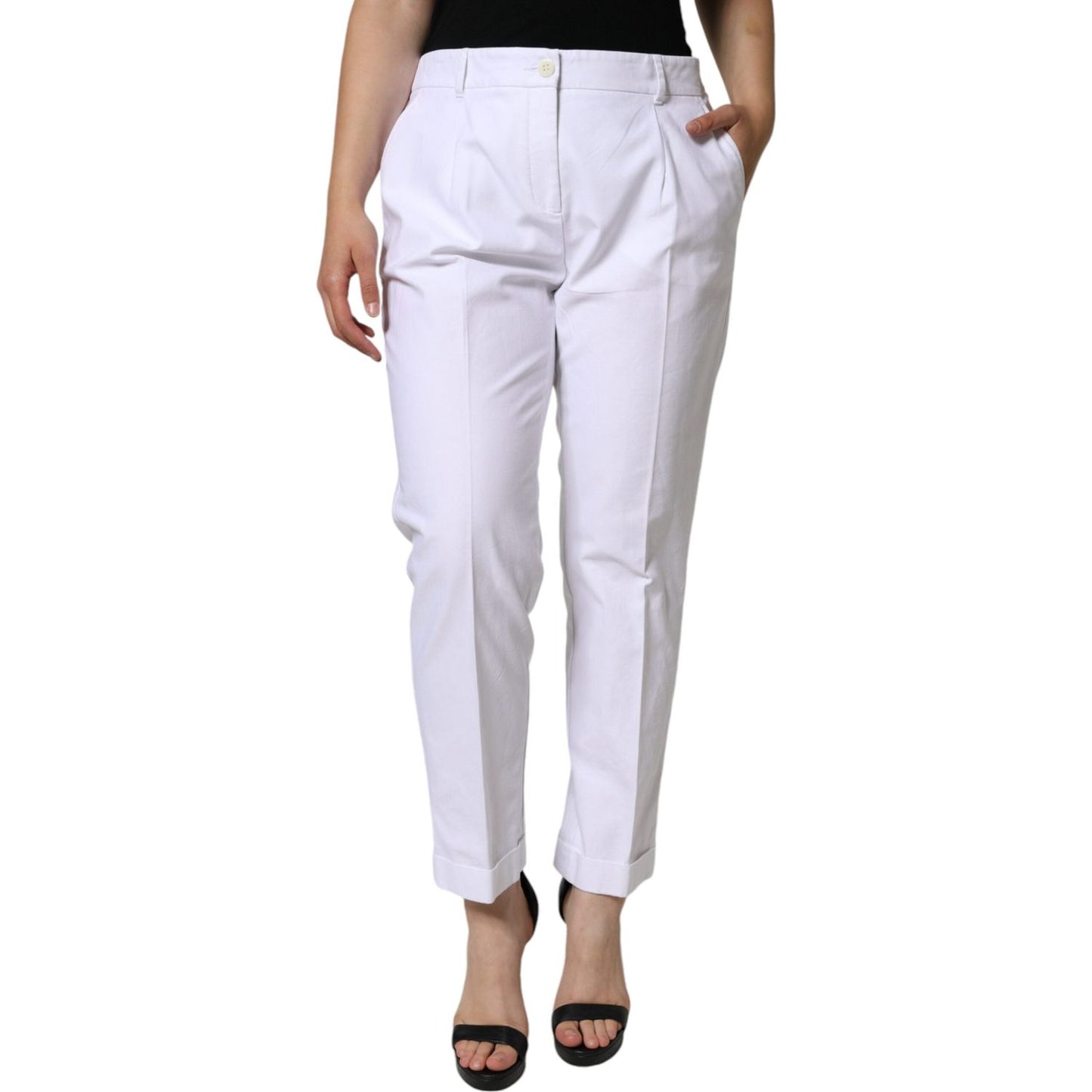 Dolce & Gabbana White Cotton Stretch Tapered Pants Dolce & Gabbana Light Gray