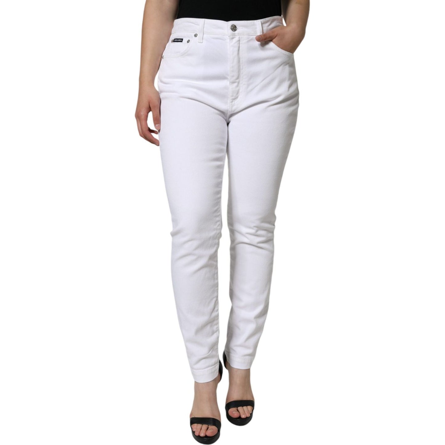 Dolce & Gabbana White Cotton Stretch AUDREY Skinny Jeans Dolce & Gabbana Light Gray
