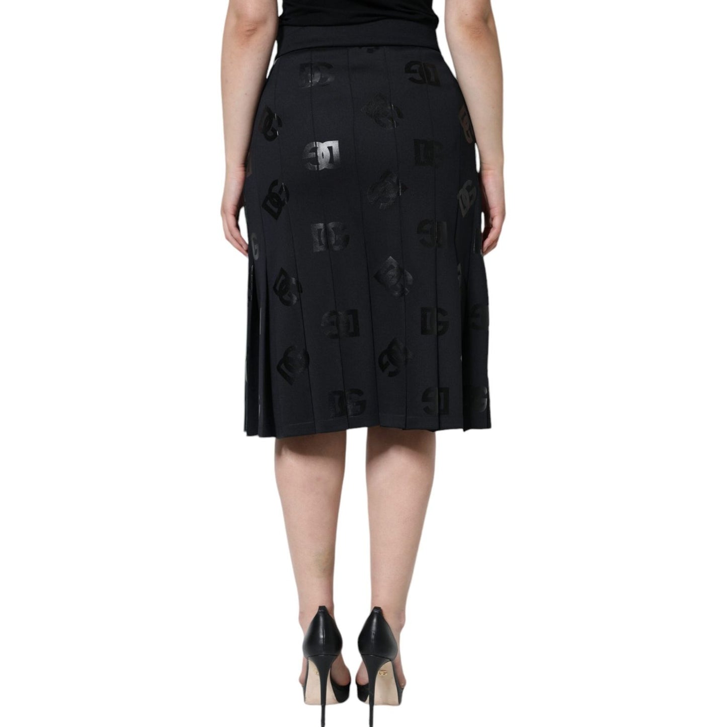 Dolce & Gabbana Black DG Monogram Pleated Midi Skirt Dolce & Gabbana