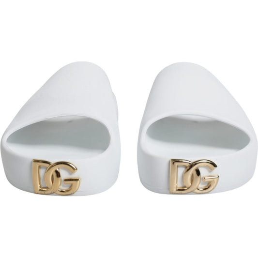 Dolce & Gabbana White Rubber Slides Sandals Beachwear Shoes Dolce & Gabbana