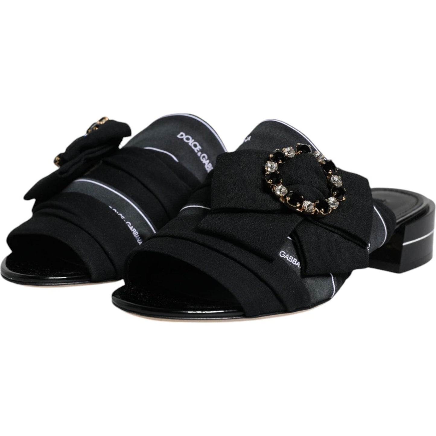 Dolce & Gabbana Black White Crystal Slides Sandals Shoes Dolce & Gabbana