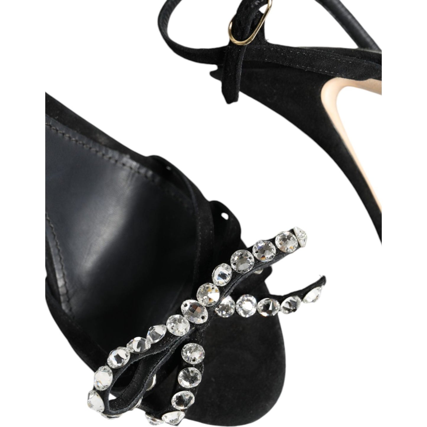 Dolce & Gabbana Black Leather Crystal Bow Heels Sandals Shoes Dolce & Gabbana