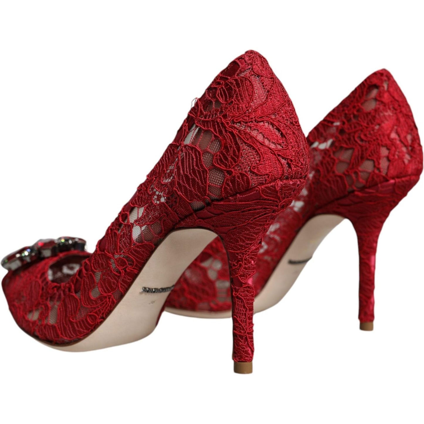 Dolce & Gabbana Red Taormina Lace Crystal Heels Pumps Shoes Dolce & Gabbana