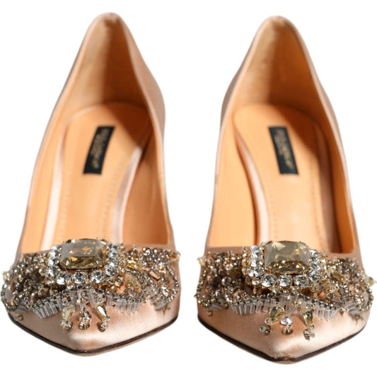 Dolce & Gabbana Beige Satin Crystal High Heels Pumps Shoes Dolce & Gabbana