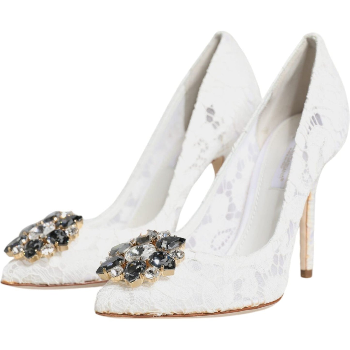 Dolce & Gabbana White Taormina Lace Crystal Heels Pumps Shoes Dolce & Gabbana