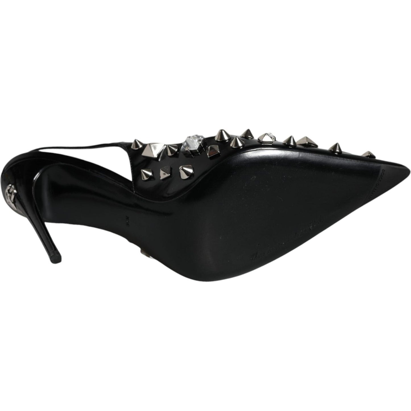 Dolce & Gabbana Black Leather Crystal Stud Slingback Shoes Dolce & Gabbana