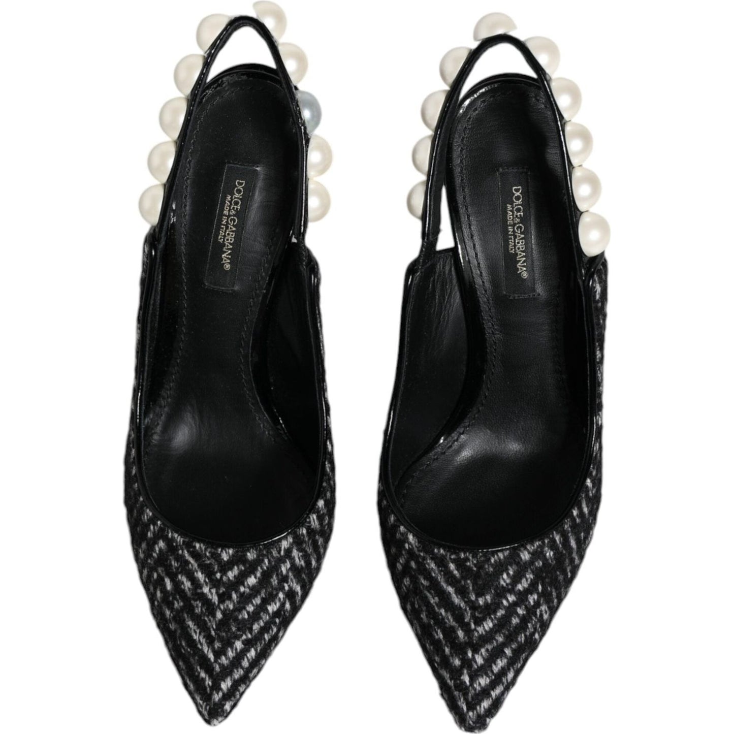 Dolce & Gabbana White Black Chevron Faux Pearl Slingback Shoes Dolce & Gabbana