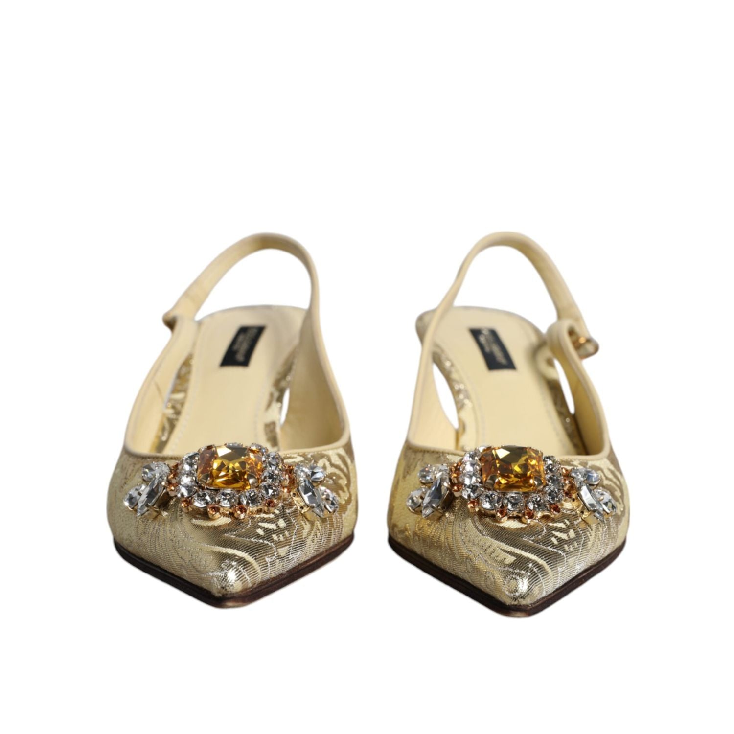 Dolce & Gabbana Gold Crystal Pumps Heels Slingbacks Shoes
