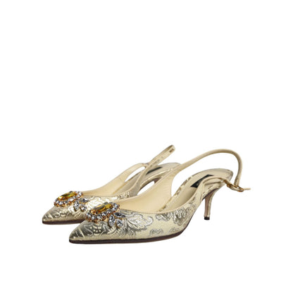 Dolce & Gabbana Gold Crystal Pumps Heels Slingbacks Shoes