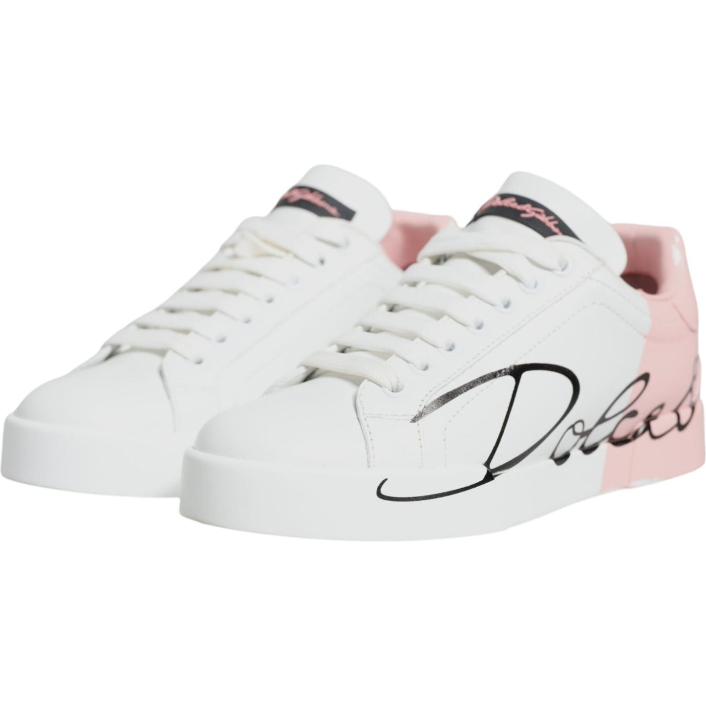 Dolce & Gabbana White Pink Portofino Low Top Sneakers Shoes Dolce & Gabbana