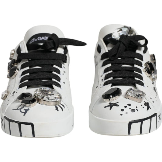 Dolce & Gabbana White Crystal Portofino Low Top Sneaker Shoes Dolce & Gabbana