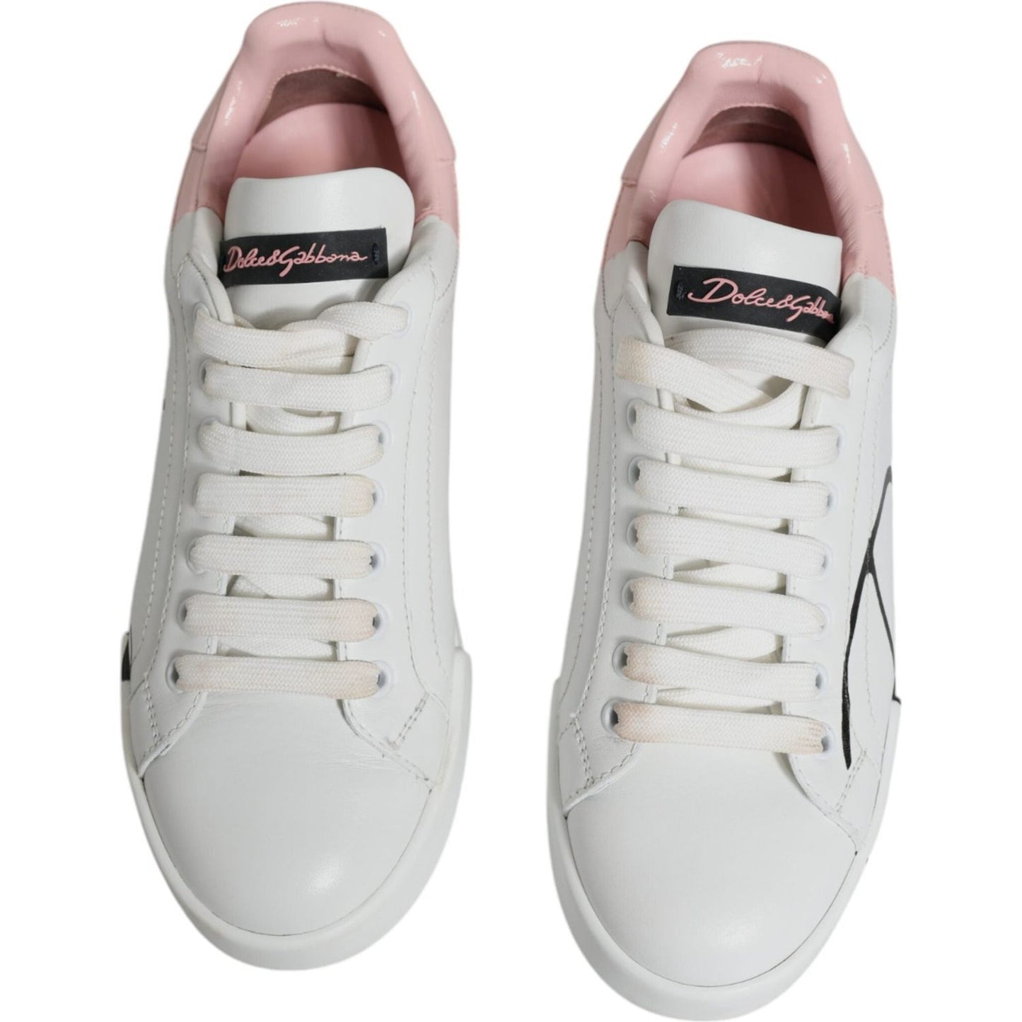 Dolce & Gabbana White Pink Portofino Low Top Sneakers Shoes Dolce & Gabbana