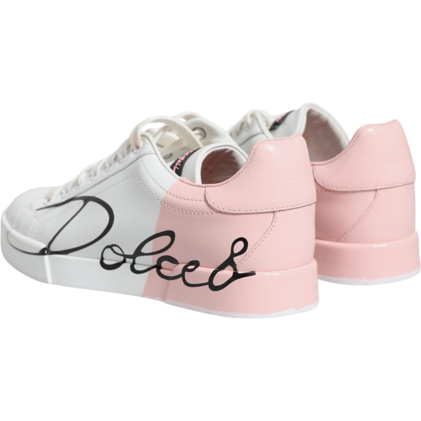 Dolce & Gabbana White Pink Portofino Low Top Sneakers Shoes Dolce & Gabbana