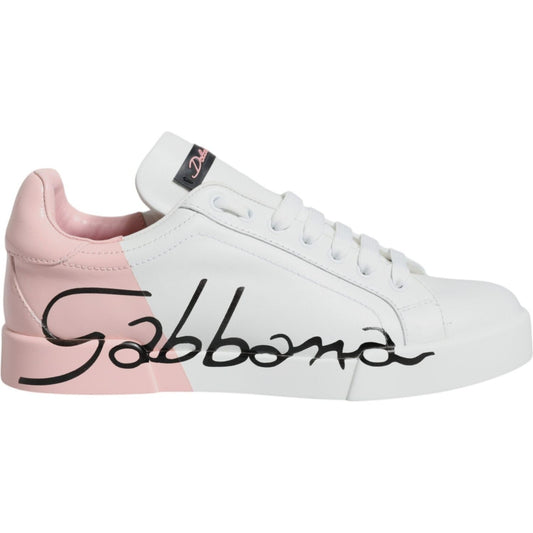 Dolce & Gabbana White Pink Portofino Low Top Sneakers Shoes Dolce & Gabbana Light Gray