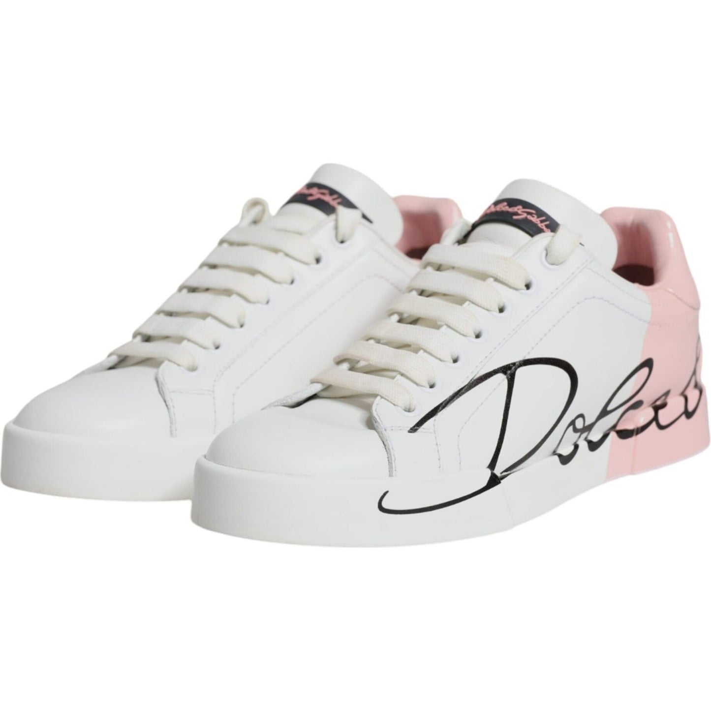 Dolce & Gabbana White Pink Portofino Low Top Sneakers Shoes Dolce & Gabbana