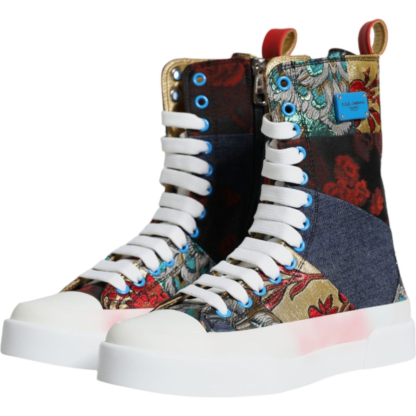 Dolce & Gabbana Multicolor Patchwork Logo High Top Sneakers Shoes Dolce & Gabbana