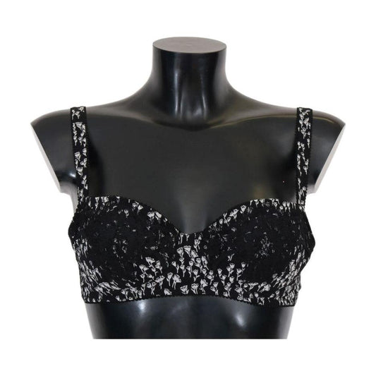 Dolce & Gabbana Black Silk White Lace Stretch Underwear Bra