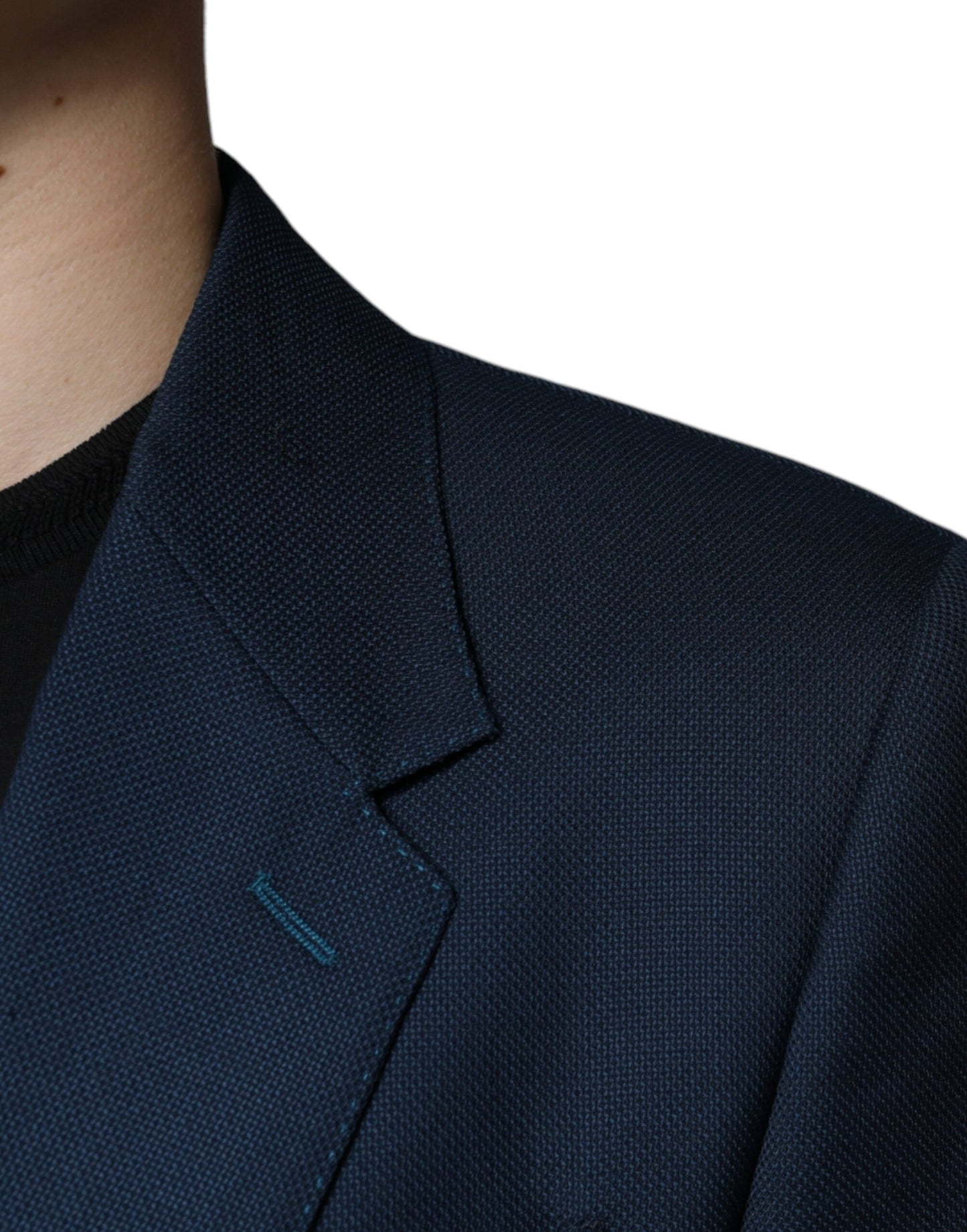 Dolce & Gabbana Blue Wool Logo Single Breasted Coat Blazer Dolce & Gabbana