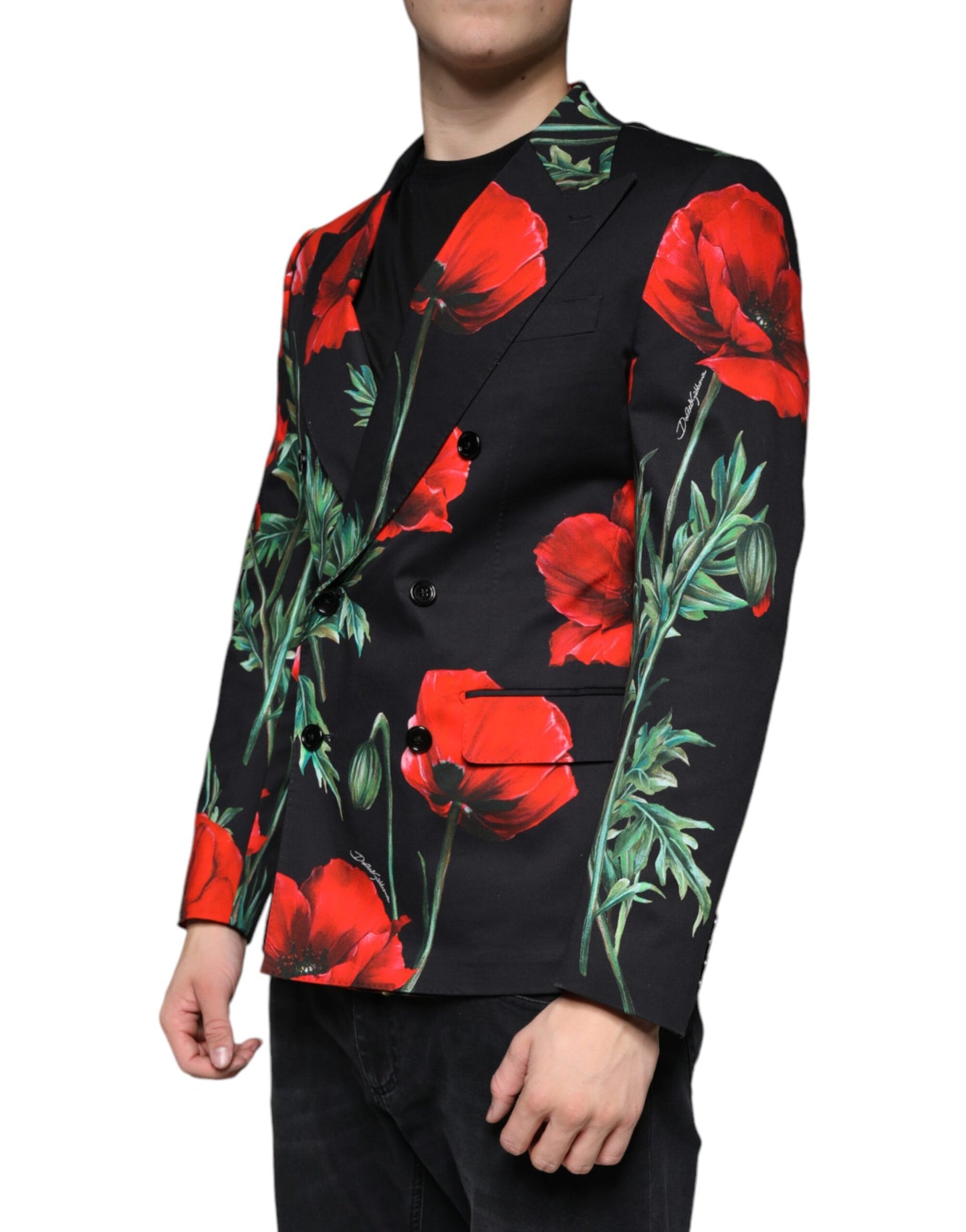 Dolce & Gabbana Black Floral Double Breasted Dress Blazer Dolce & Gabbana