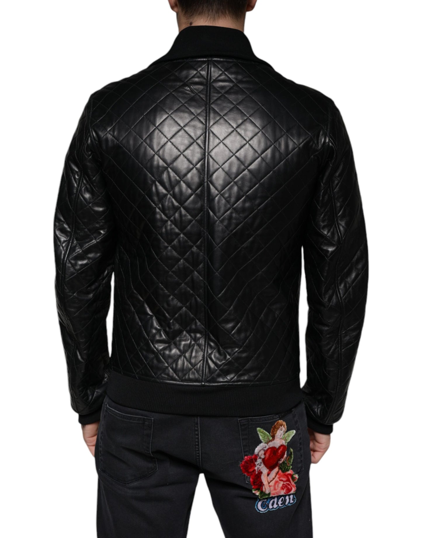 Dolce & Gabbana Black Calf Leather Quilted Full Zip Jacket Dolce & Gabbana