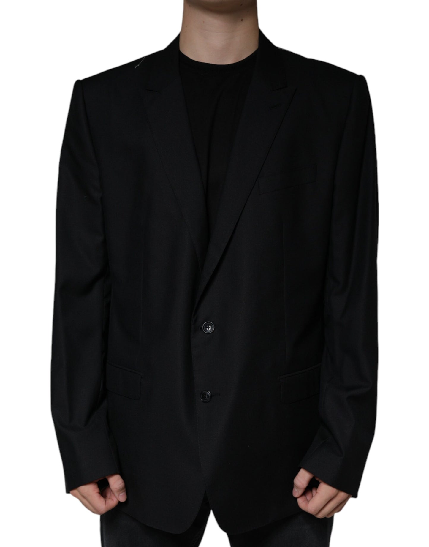 Dolce & Gabbana Black Wool Single Breasted Men Coat Blazer Dolce & Gabbana