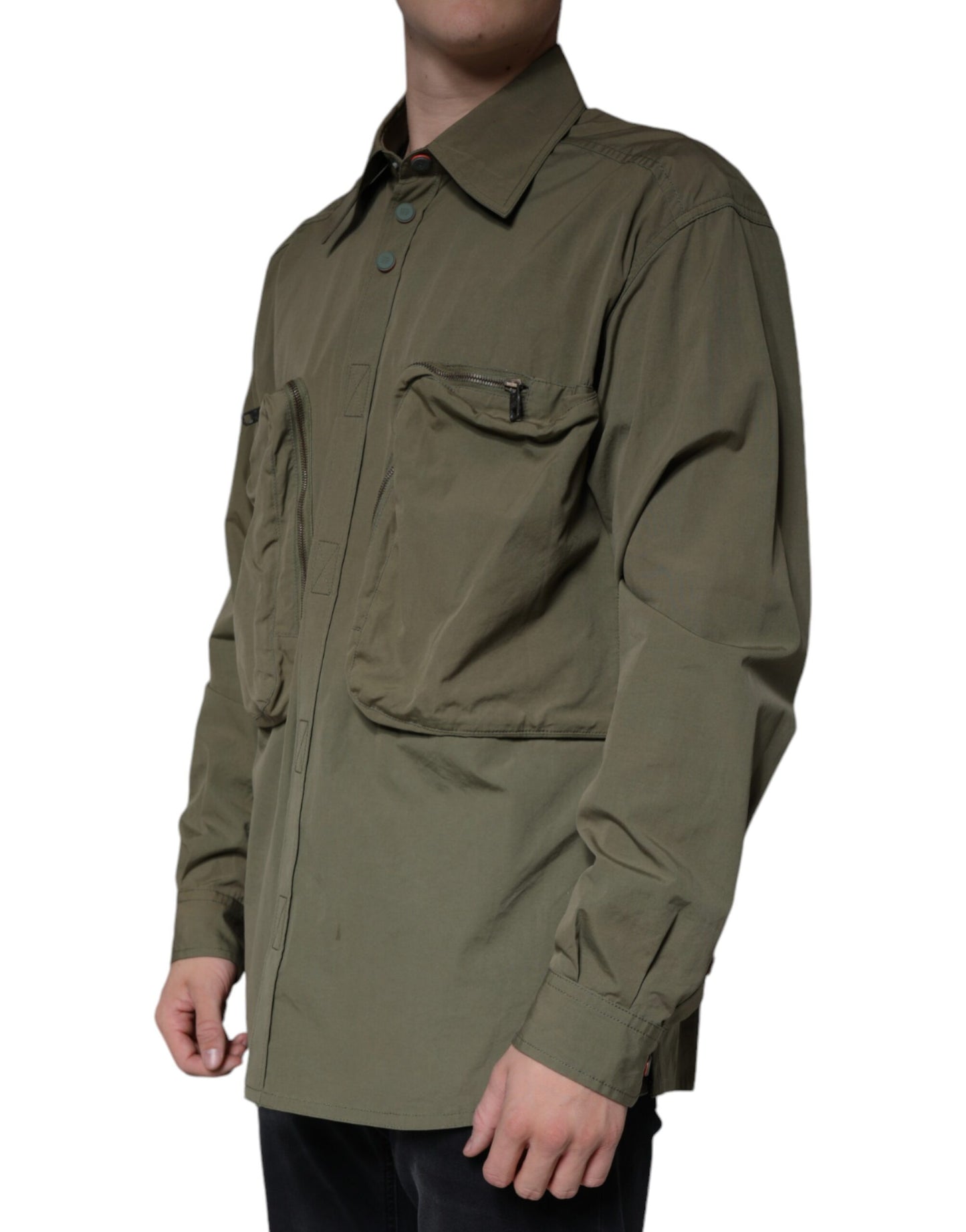 Dolce & Gabbana Military Green Cotton Bend Collared Coat Jacket Dolce & Gabbana