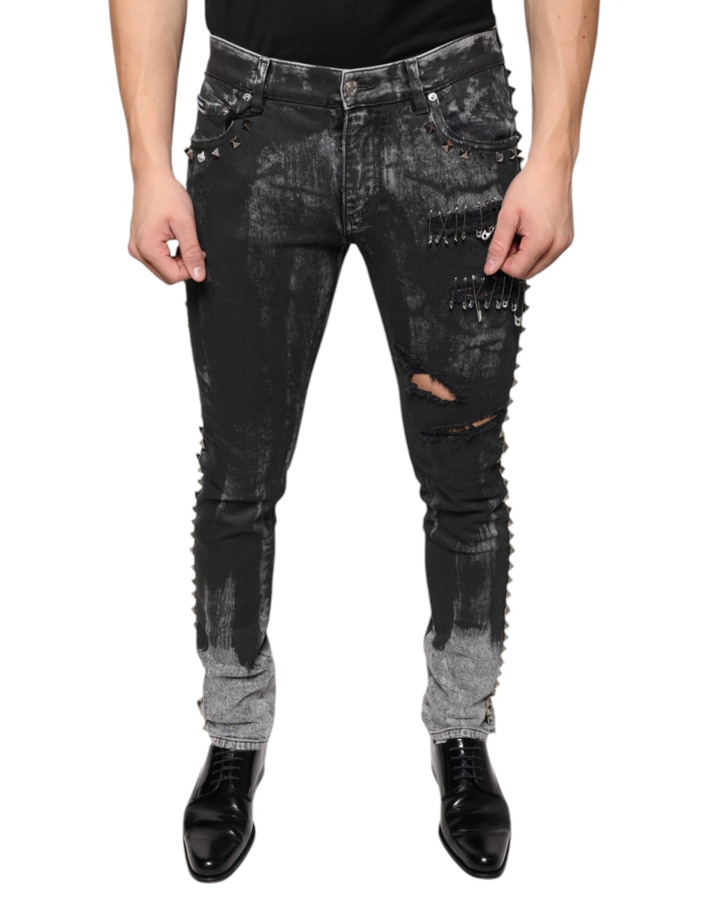 Dolce & Gabbana Black Embellished Cotton Skinny Denim Jeans Dolce & Gabbana