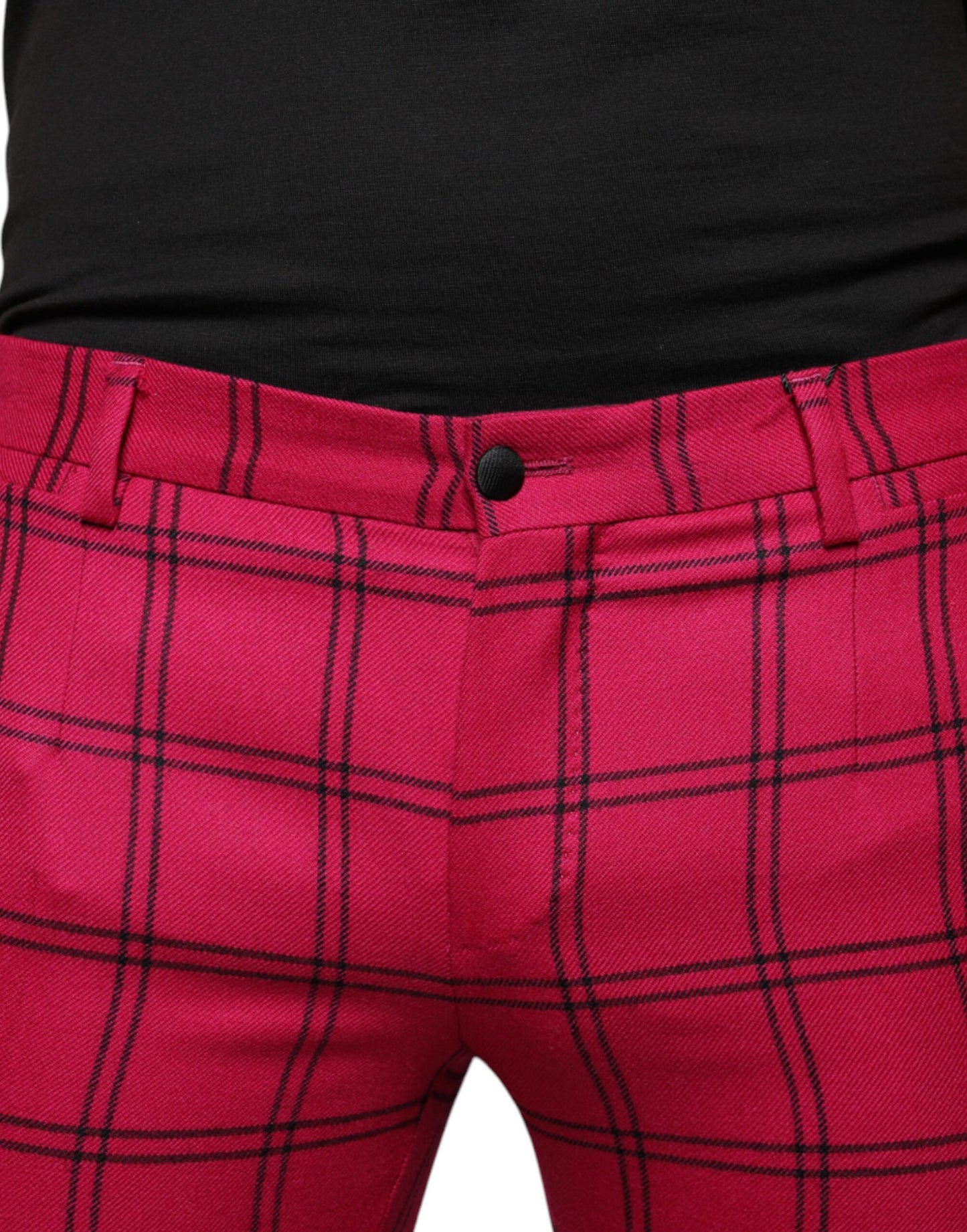 Dolce & Gabbana Pink Checkered Wool Skinny Pants Dolce & Gabbana