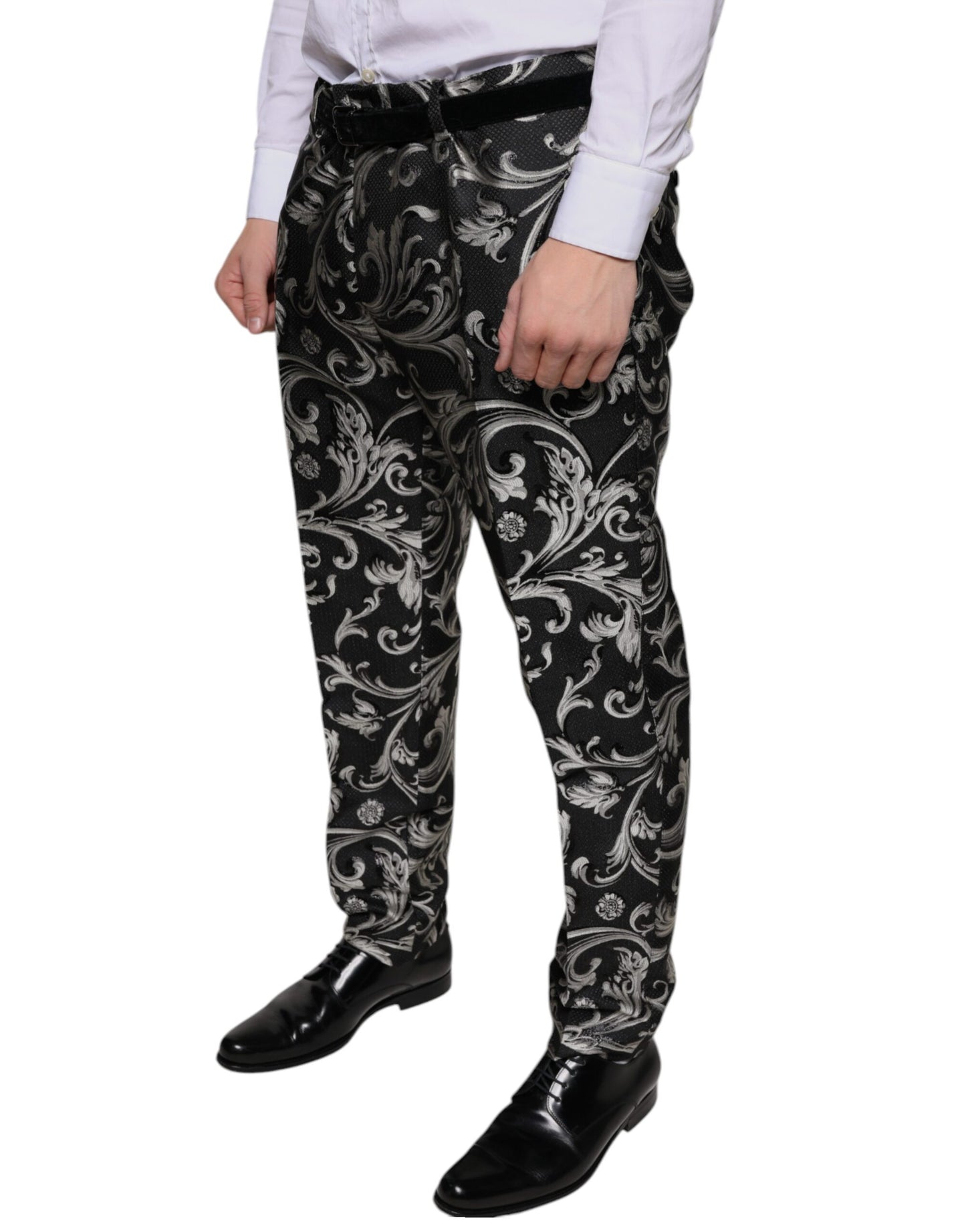 Dolce & Gabbana Black Jacquard Skinny Dress Pants Dolce & Gabbana