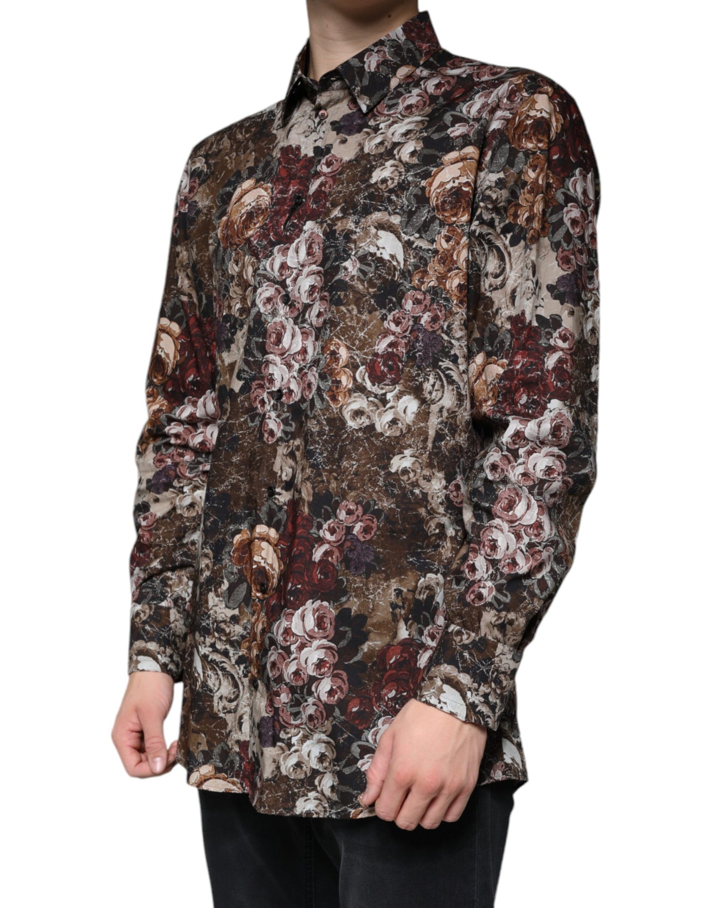 Dolce & Gabbana Multicolor Floral Cotton Men Dress GOLD Shirt Dolce & Gabbana