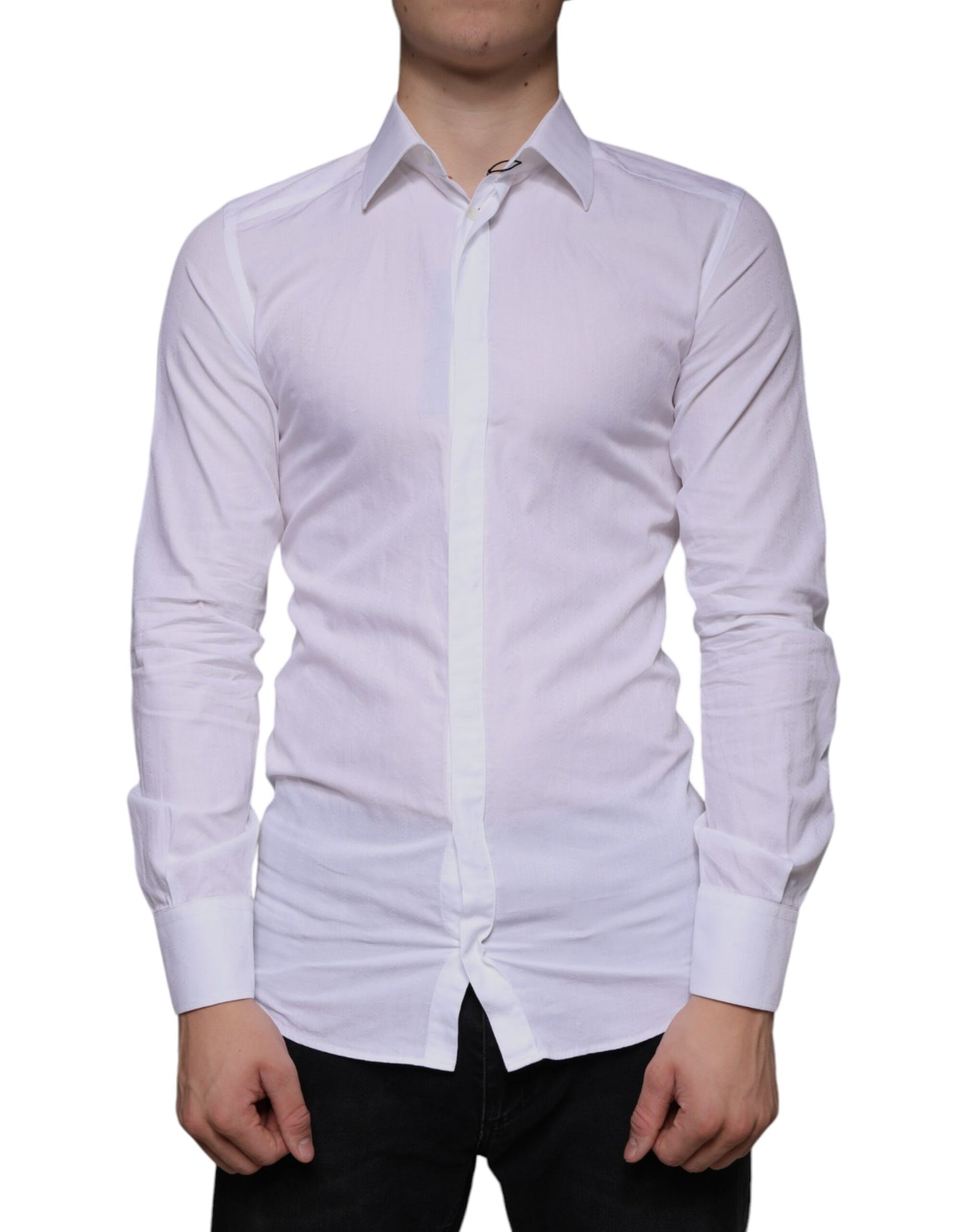 Dolce & Gabbana White Cotton Men Dress GOLD Formal Shirt Dolce & Gabbana