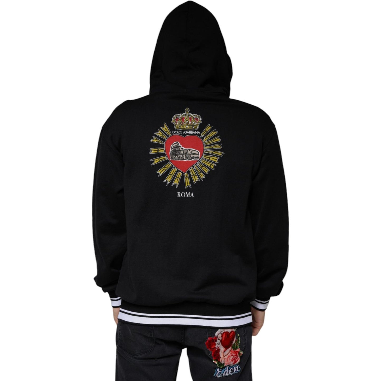 Dolce & Gabbana Black Sacred Heart Crown Hooded Sweatshirt Sweater Dolce & Gabbana