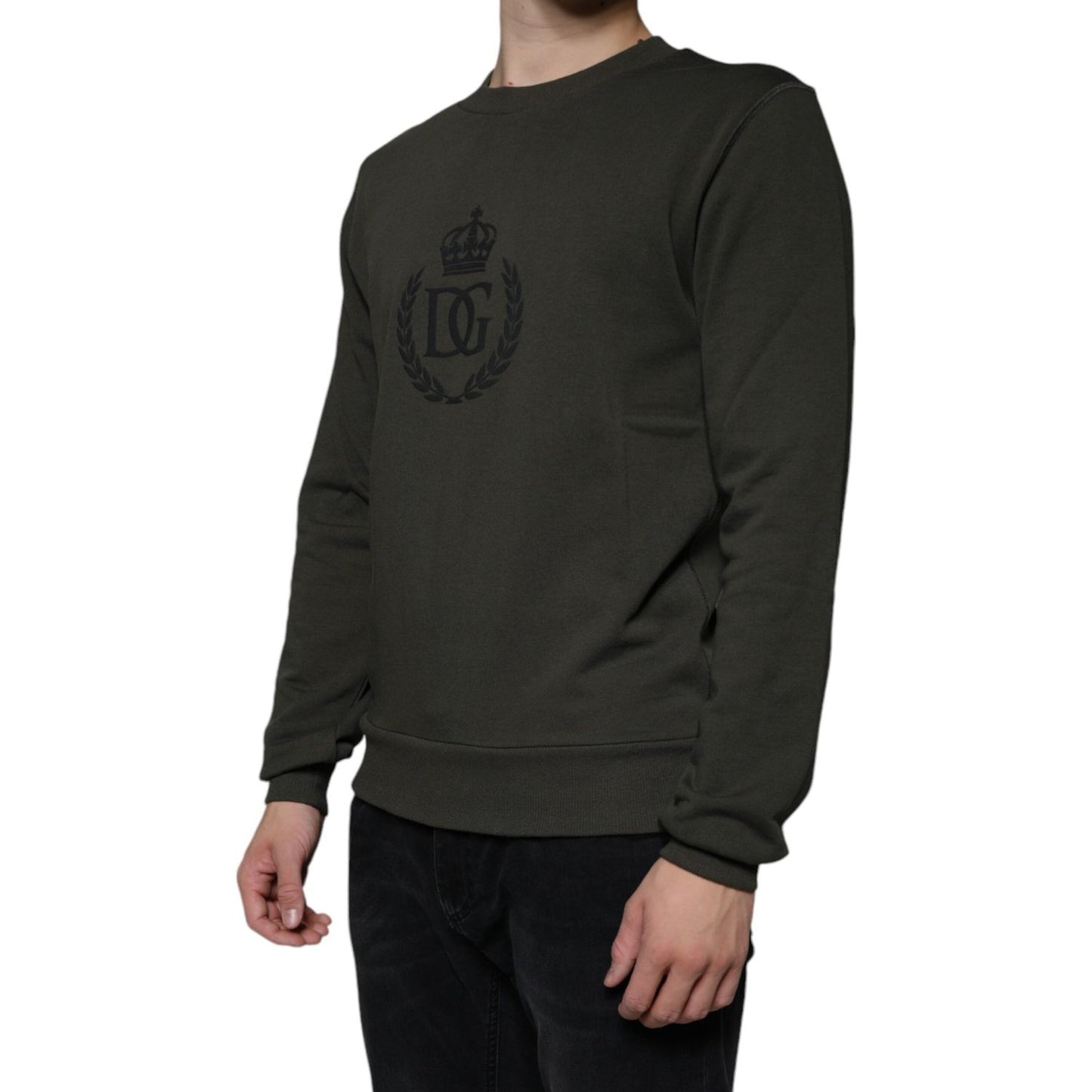 Dolce & Gabbana Army Green DG Crown Crew Neck Pullover Sweater Dolce & Gabbana