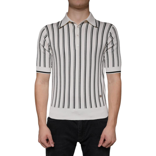 Dolce & Gabbana White Black Stripe Polo Short Sleeve T-shirt