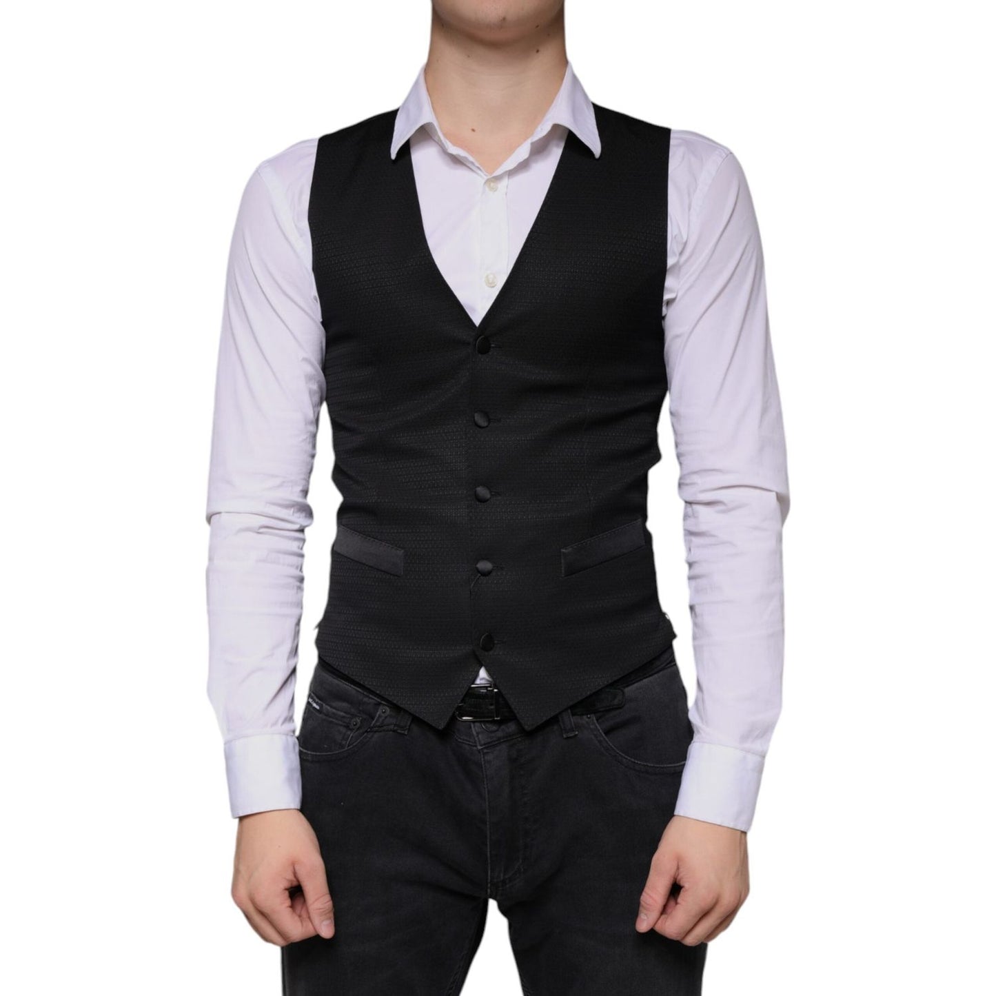 Dolce & Gabbana Black Wool Waistcoat Dress Formal Vest