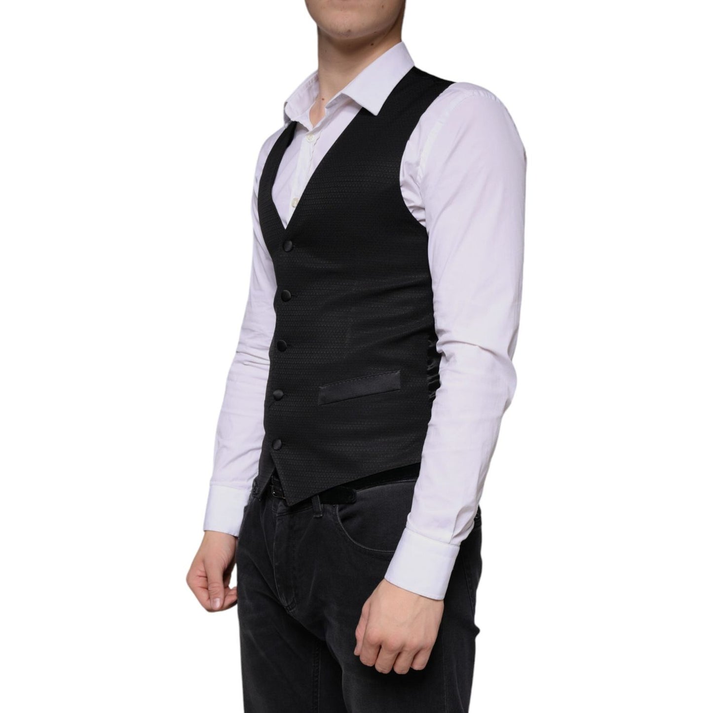 Dolce & Gabbana Black Wool Waistcoat Dress Formal Vest