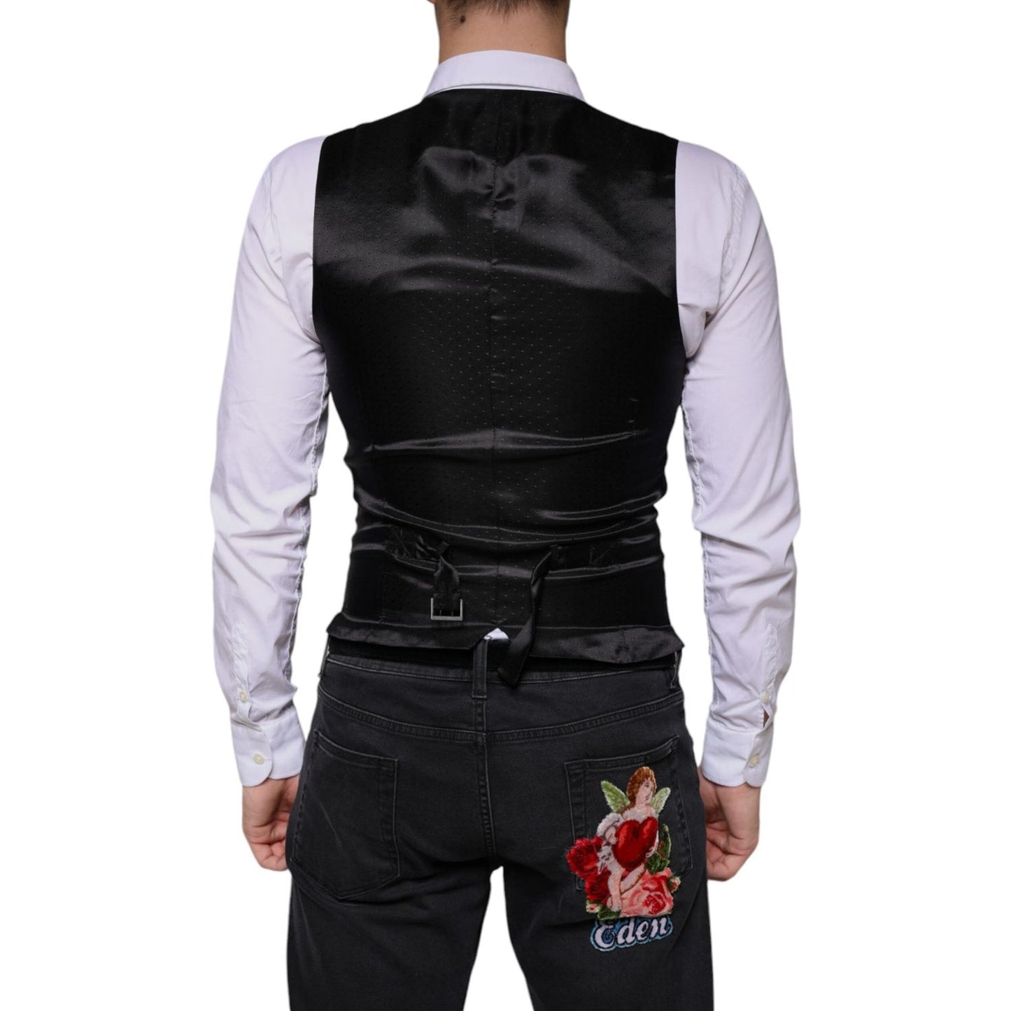 Dolce & Gabbana Black Wool Waistcoat Dress Formal Vest