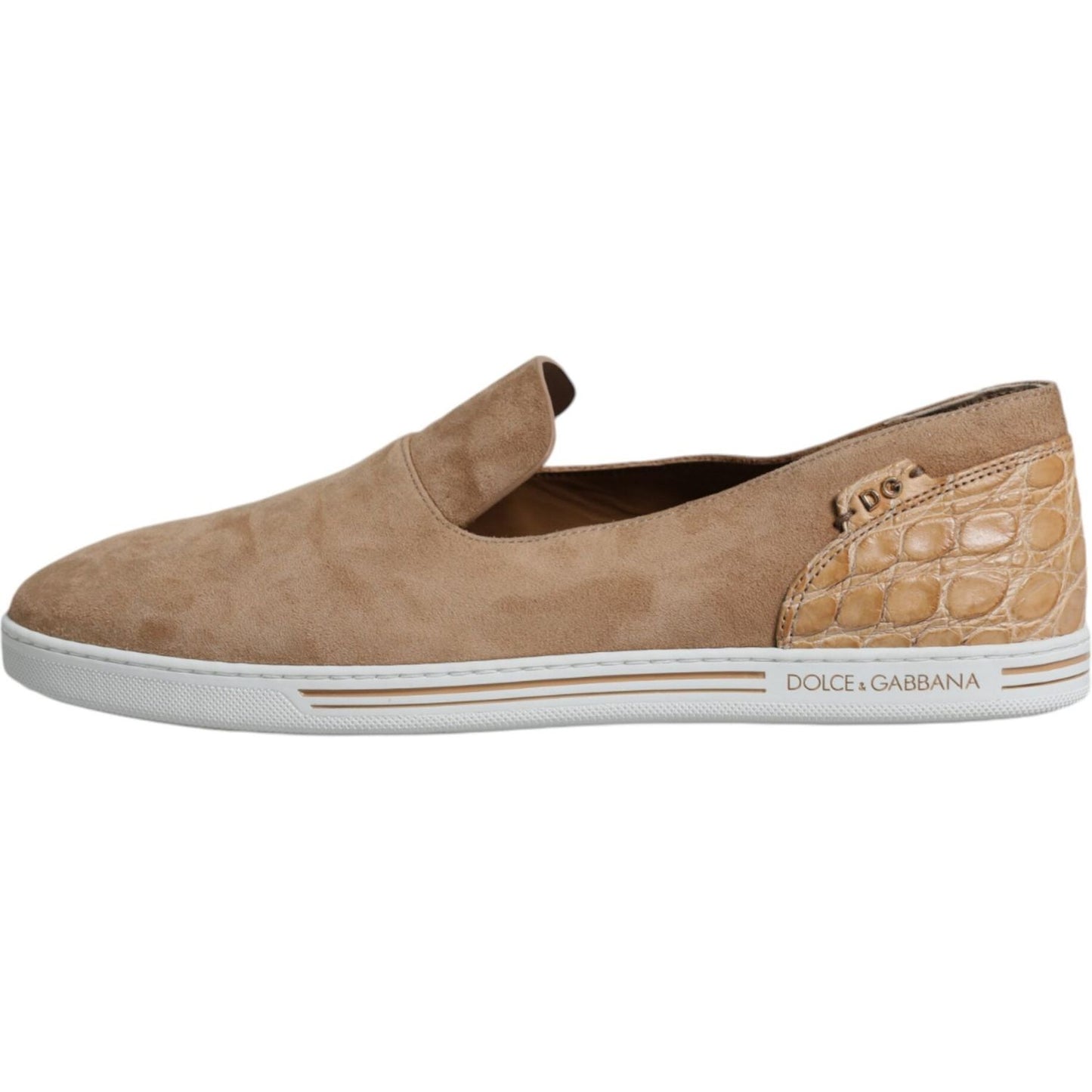 Dolce & Gabbana Beige Suede Caiman Loafers Slippers Shoes Dolce & Gabbana