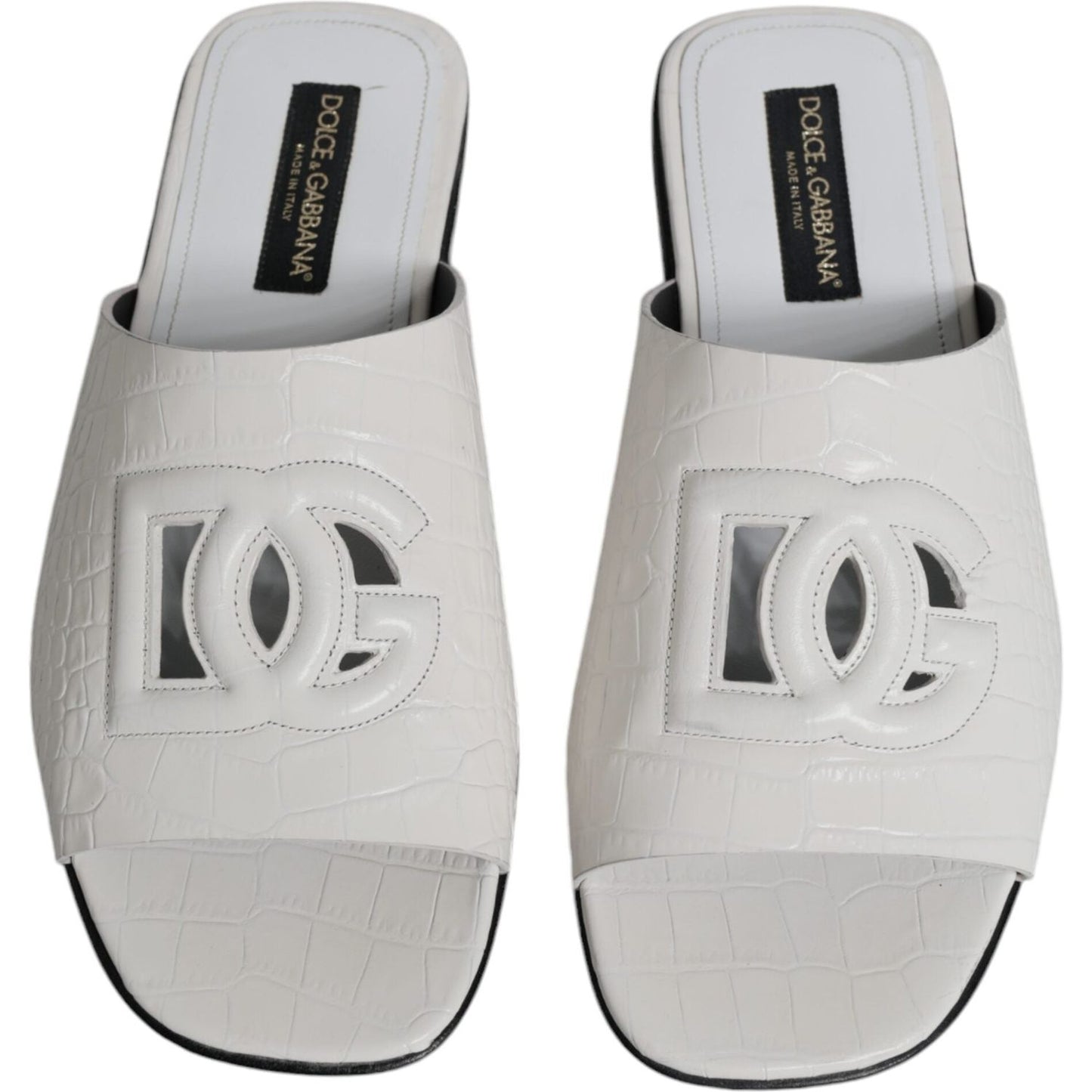 Dolce & Gabbana White DG Cut Out Leather Slides Sandals Shoes Dolce & Gabbana