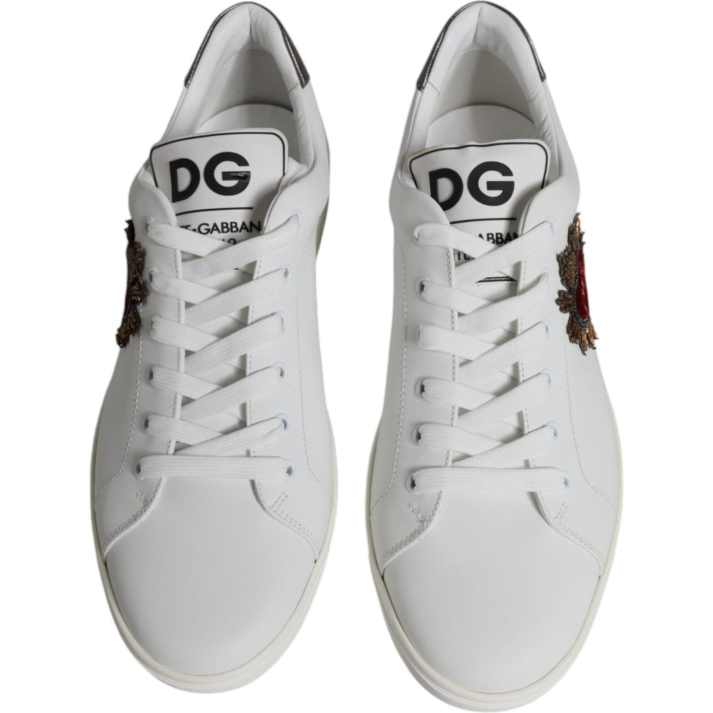 Dolce & Gabbana White Silver Sacred Heart Men Sneakers Shoes