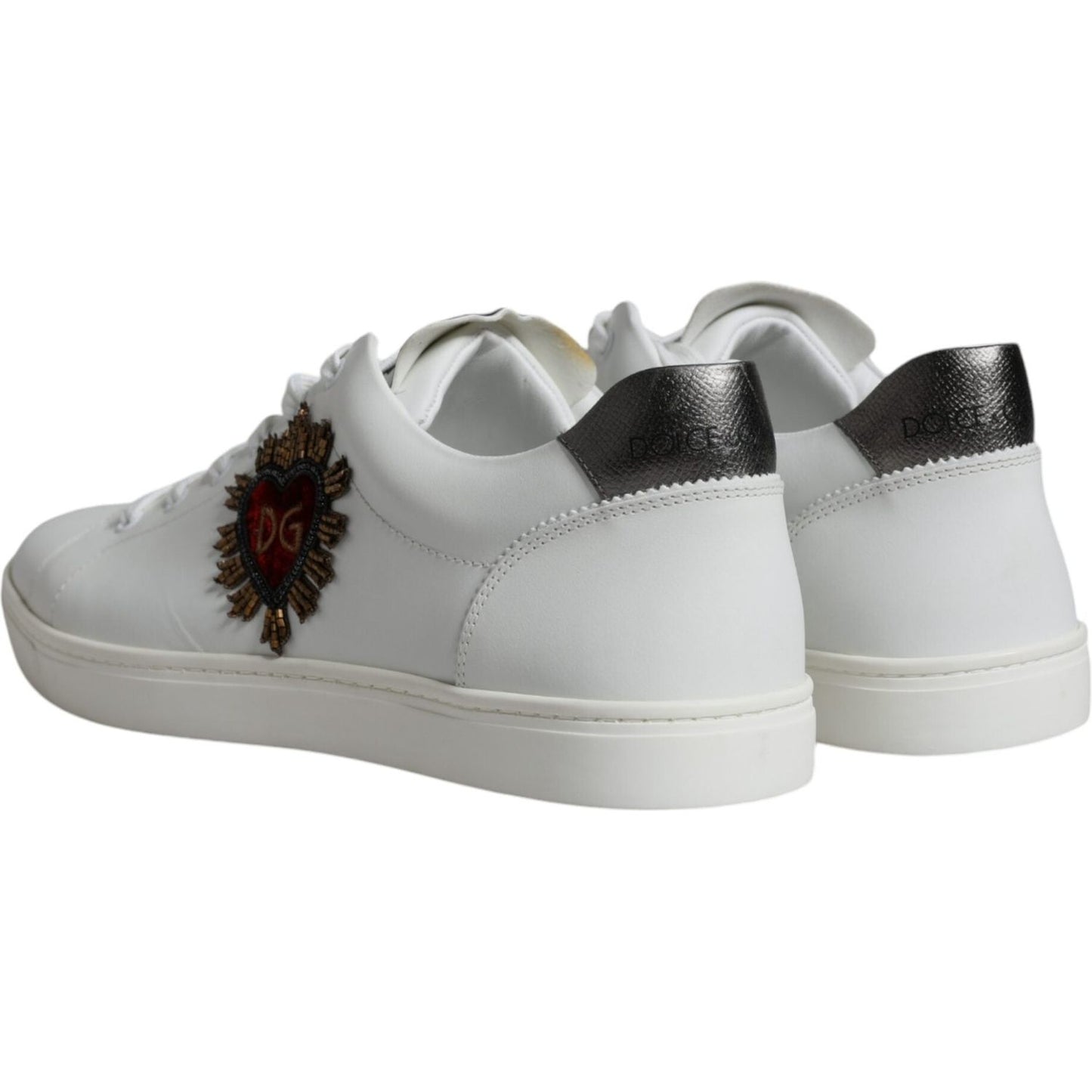 Dolce & Gabbana White Silver Sacred Heart Men Sneakers Shoes