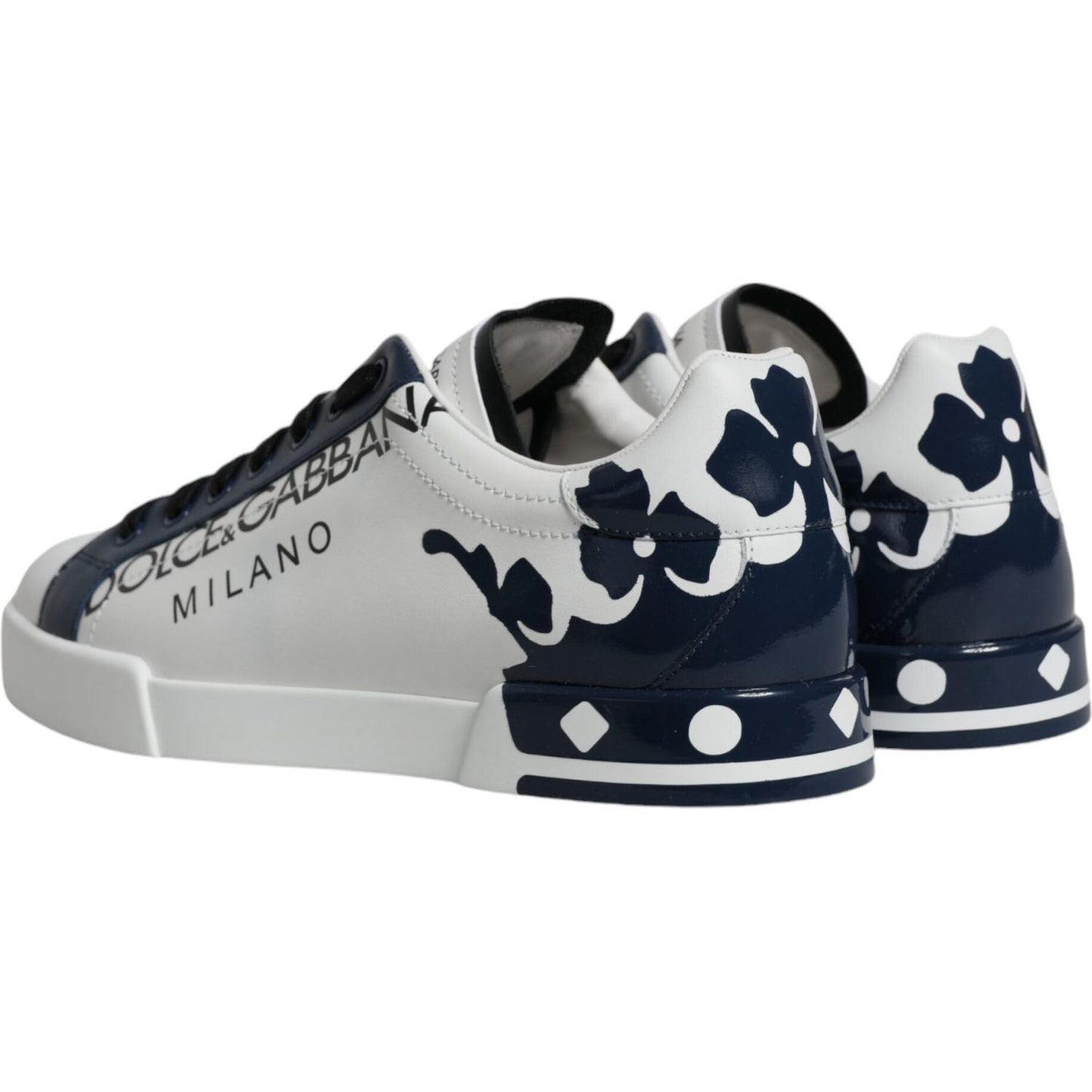 Dolce & Gabbana White Blue Leather Crown Milano Sneakers Shoes