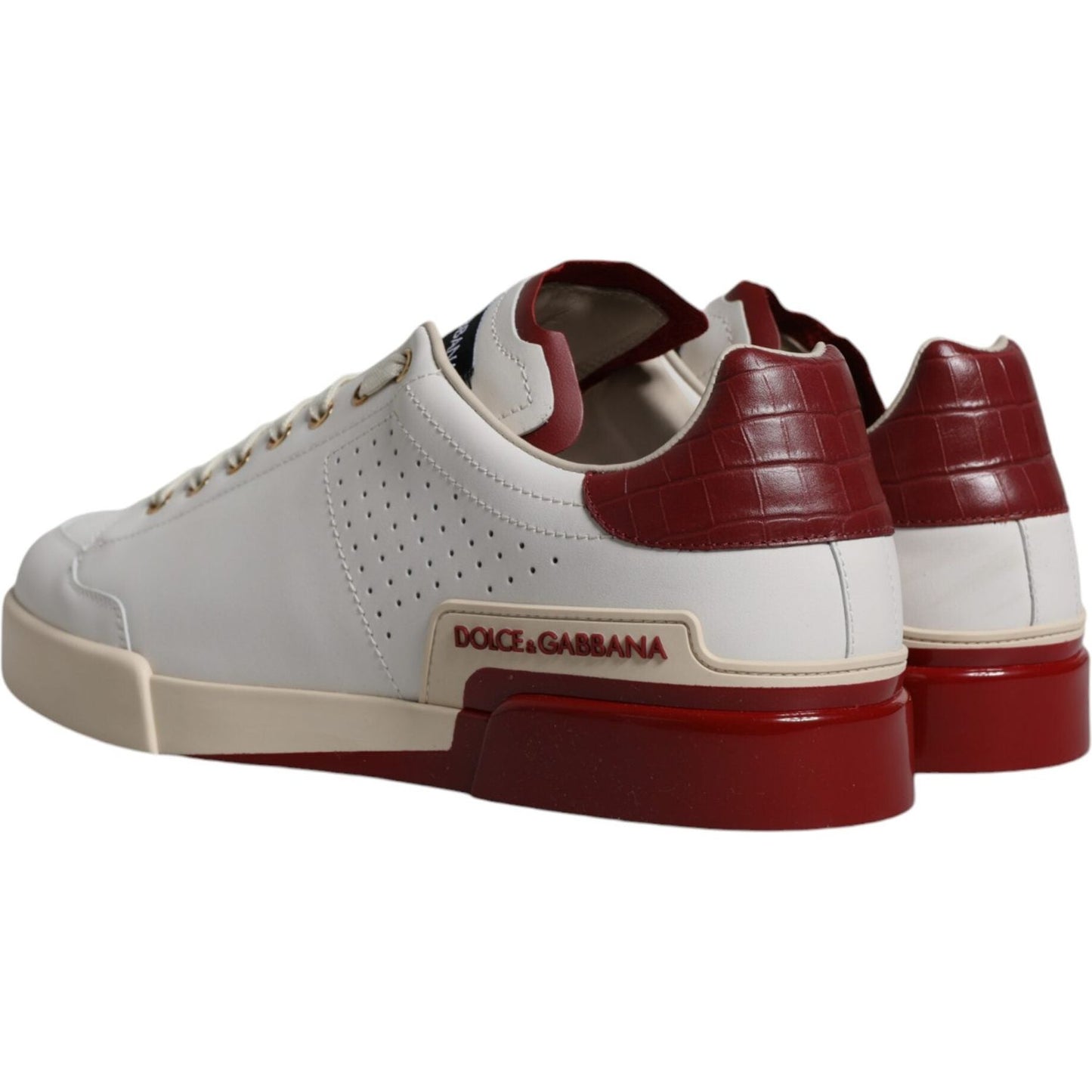 Dolce & Gabbana White Red Perforated Low Top Sneakers Shoes Dolce & Gabbana