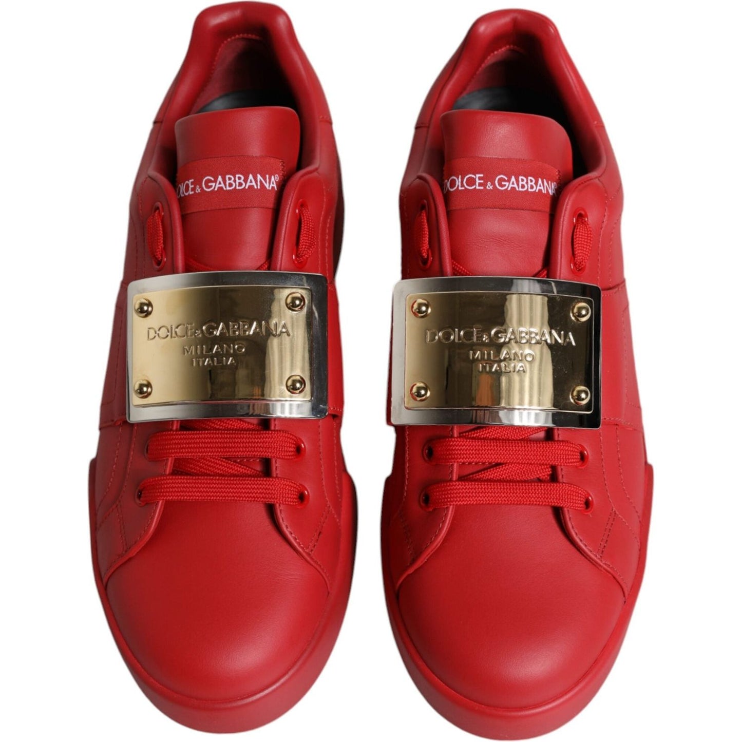 Dolce & Gabbana Red Leather Low Top Portofino Sneakers Shoes