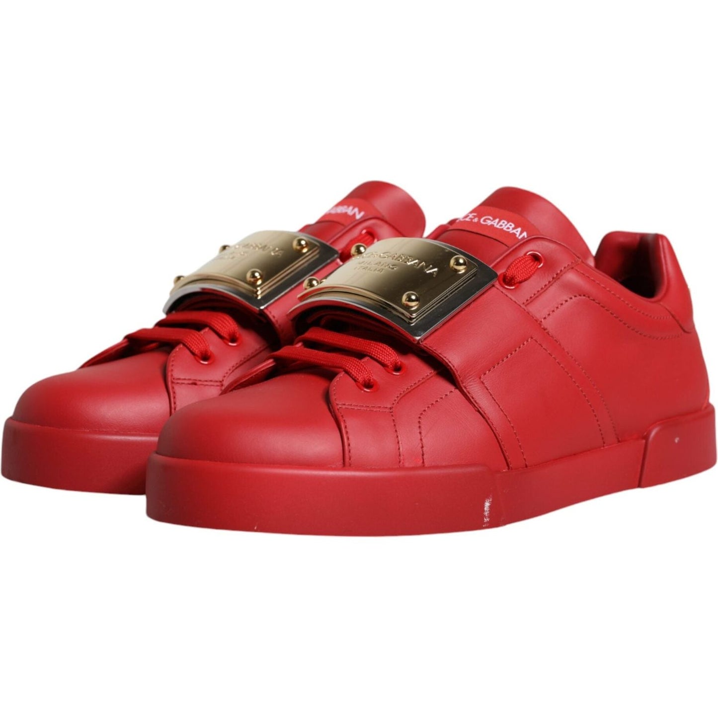 Dolce & Gabbana Red Leather Low Top Portofino Sneakers Shoes