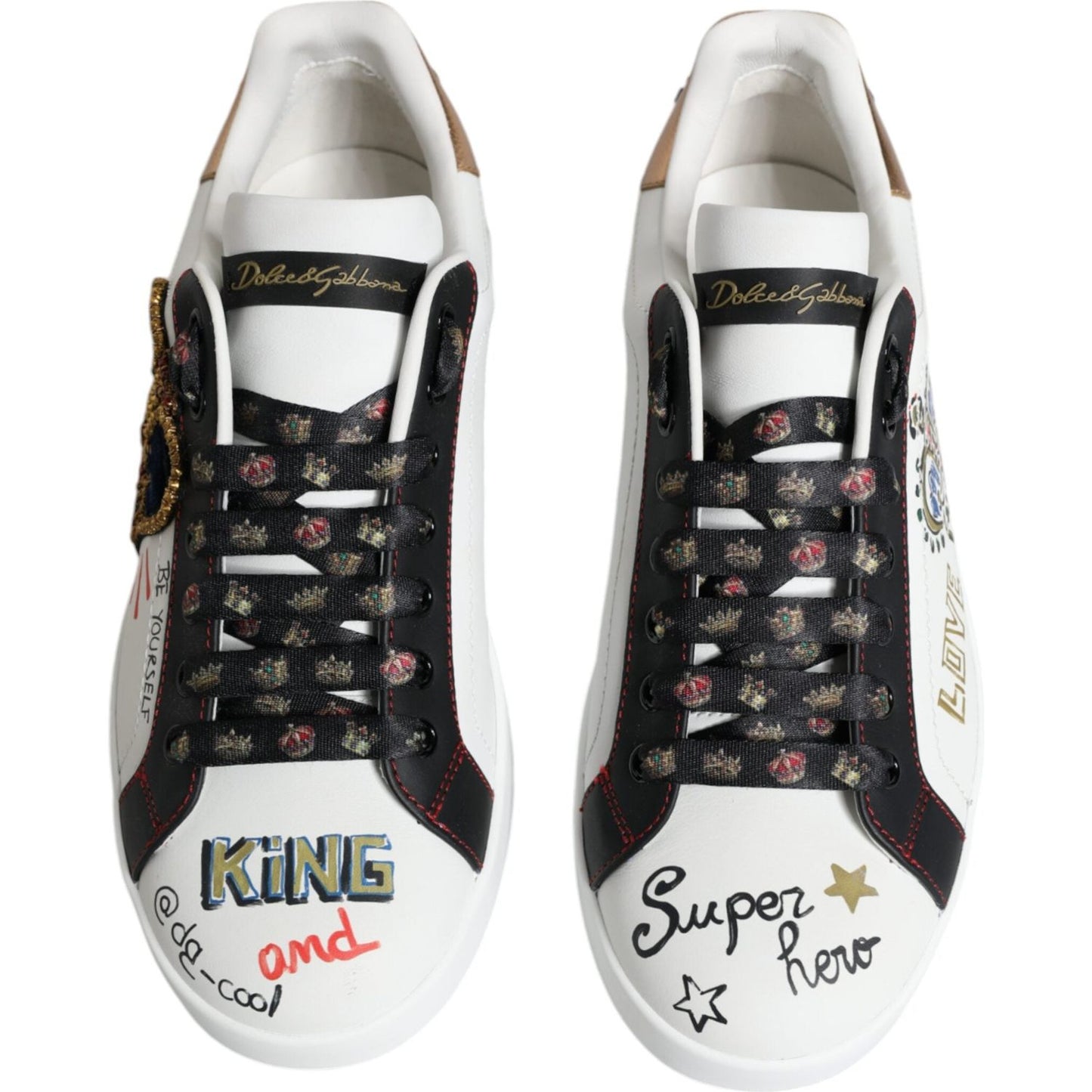 Dolce & Gabbana White Leather Crown Embellished Sneaker Shoes