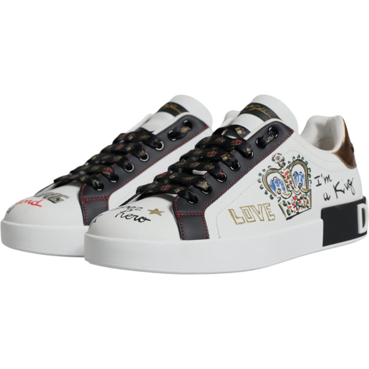 Dolce & Gabbana White Leather Crown Embellished Sneaker Shoes