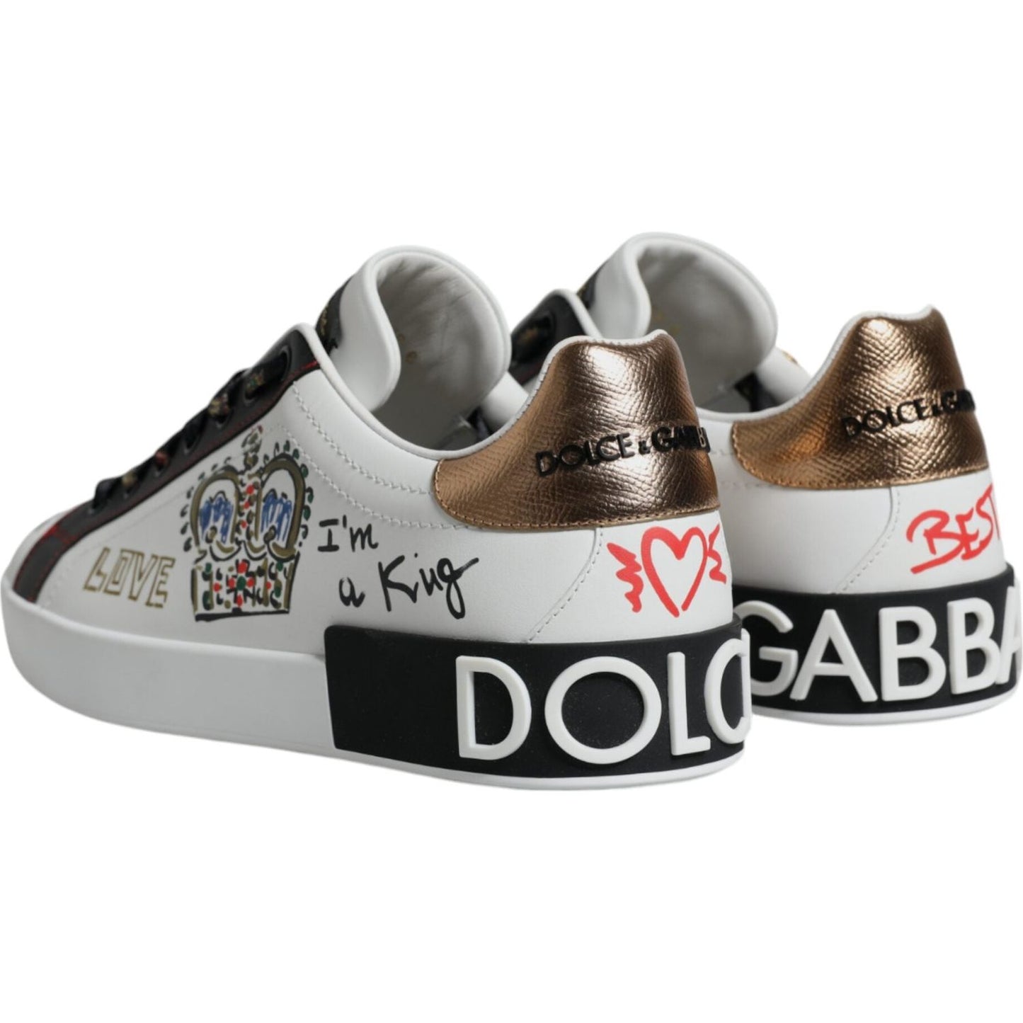 Dolce & Gabbana White Leather Crown Embellished Sneaker Shoes