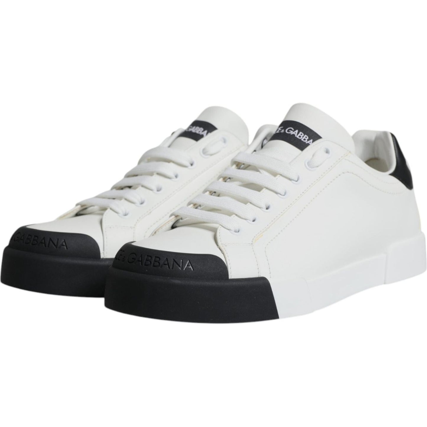 Dolce & Gabbana White Black Leather Logo Portofino Sneaker Shoes Dolce & Gabbana