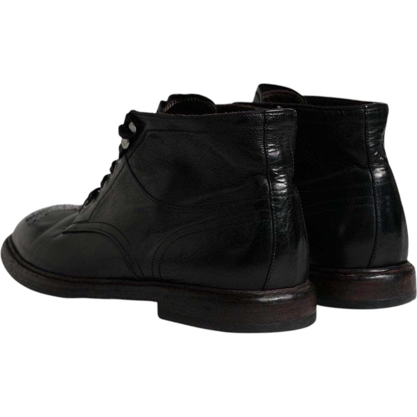 Dolce & Gabbana Black Leather Men Short Boots Lace Up Shoes Dolce & Gabbana